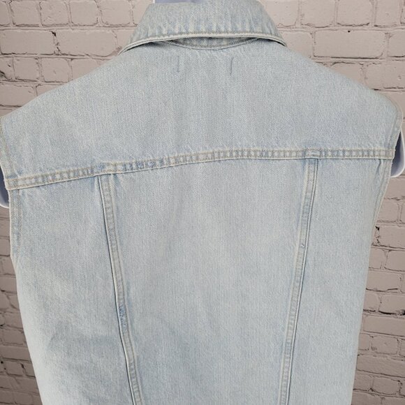 Madewell Blue Denim Oversized Trucker  Distressed Light Wash Jean Vest Small S - Picture 9 of 11